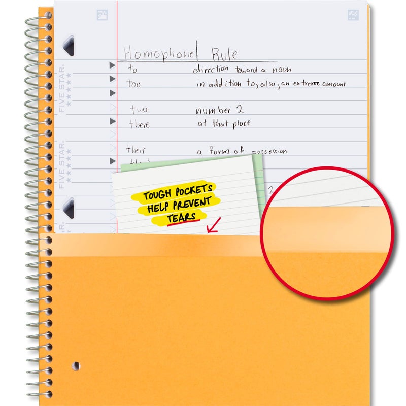 Five Star Spiral Notebook + Study App, 5 Subject, Wide Ruled Paper, 8" x 10-1/2", 200 Sheets, Fights Ink Bleed, Water Resistant Cover, Fire Red (72041) - Image 5